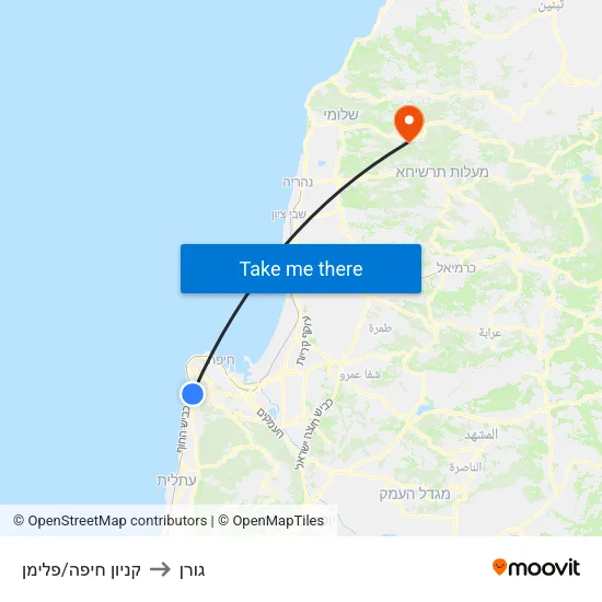 קניון חיפה/פלימן to גורן map