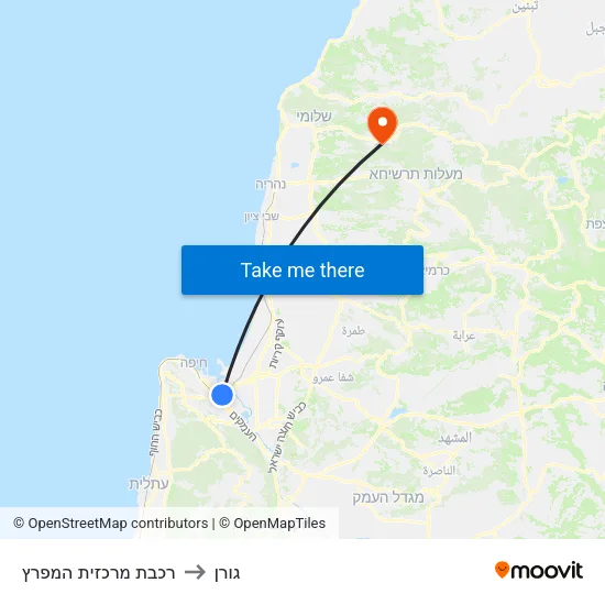 רכבת מרכזית המפרץ to גורן map