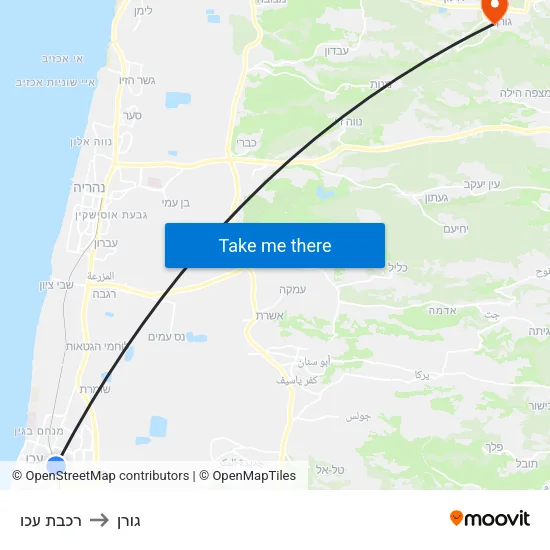 רכבת עכו to גורן map