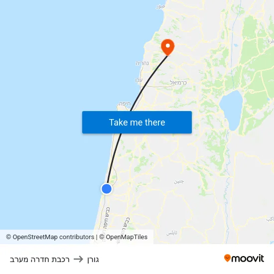 רכבת חדרה מערב to גורן map