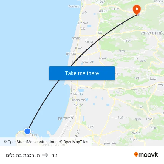 ת. רכבת בת גלים to גורן map