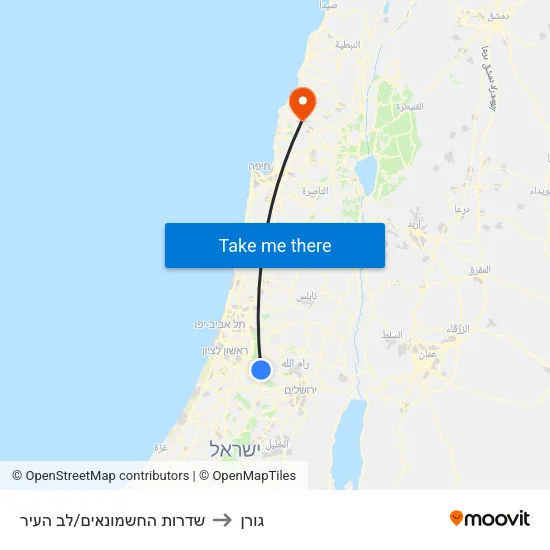 שדרות החשמונאים/לב העיר to גורן map