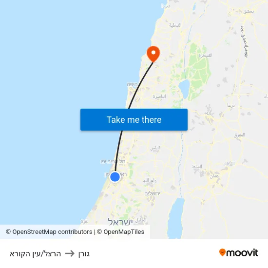 הרצל/עין הקורא to גורן map