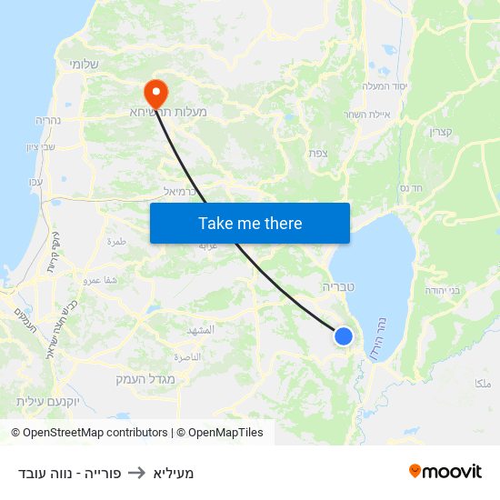 פורייה - נווה עובד to מעיליא map