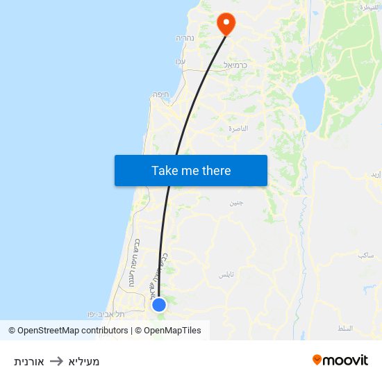 אורנית to מעיליא map