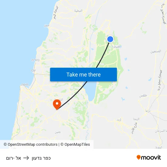 אל -רום to כפר גדעון map
