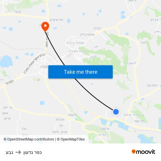 גבע to כפר גדעון map