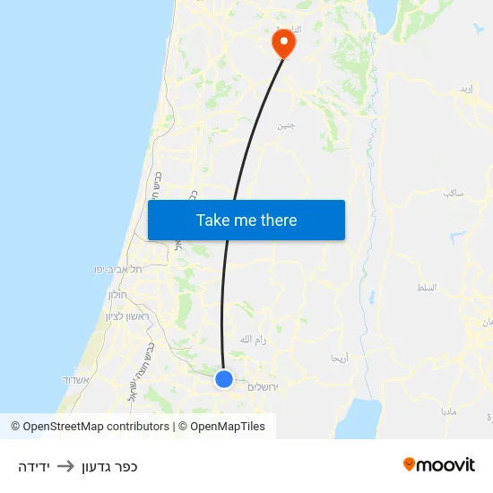 ידידה to כפר גדעון map
