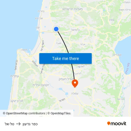 טל-אל to כפר גדעון map