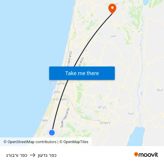 כפר ורבורג to כפר גדעון map