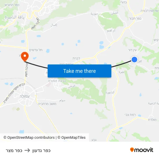 כפר מצר to כפר גדעון map