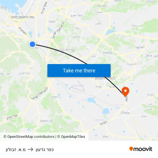 מ.א. זבולון to כפר גדעון map