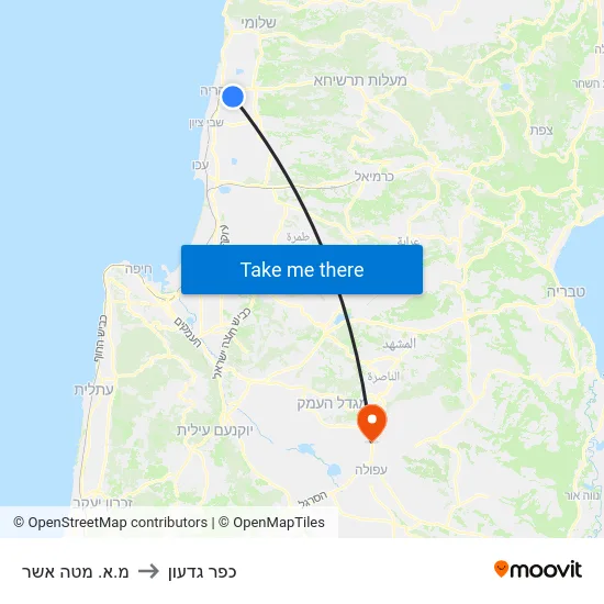 מ.א. מטה אשר to כפר גדעון map