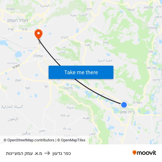 מ.א. עמק המעיינות to כפר גדעון map