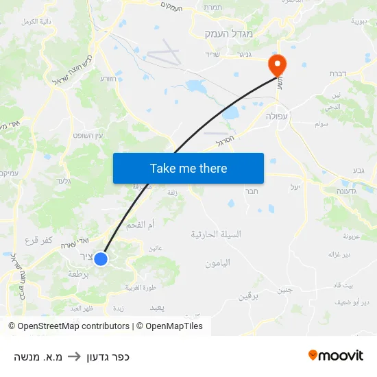 מ.א. מנשה to כפר גדעון map