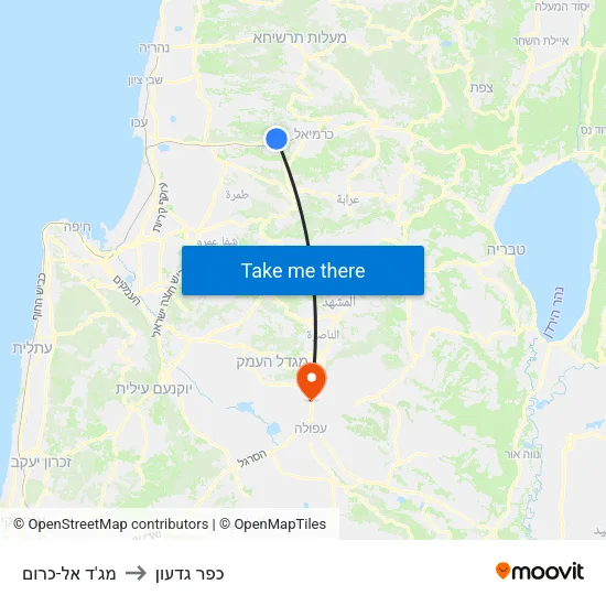 מג'ד אל-כרום to כפר גדעון map