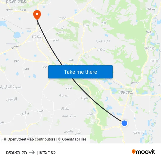 תל תאומים to כפר גדעון map