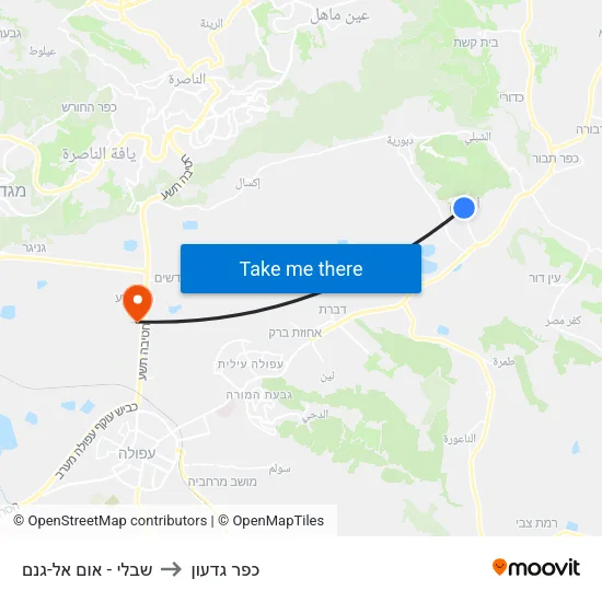 שבלי - אום אל-גנם to כפר גדעון map