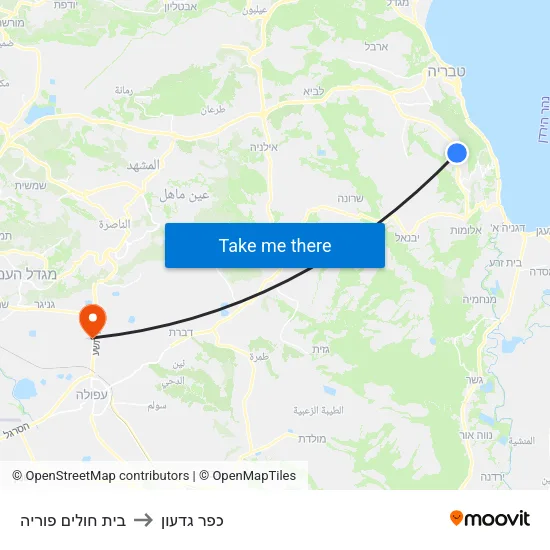 בית חולים פוריה to כפר גדעון map