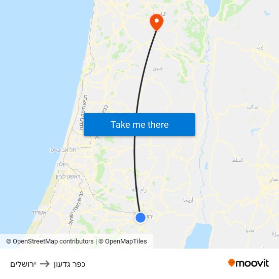 ירושלים to כפר גדעון map