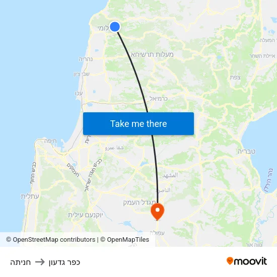 חניתה to כפר גדעון map