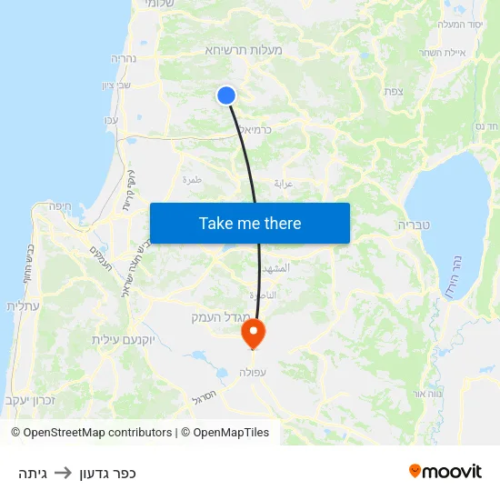 גיתה to כפר גדעון map