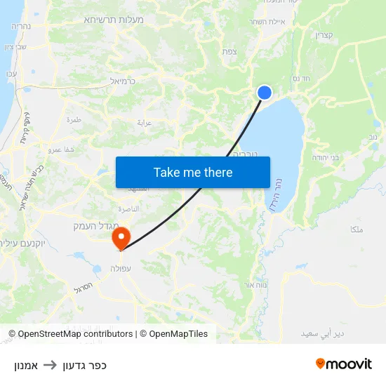 אמנון to כפר גדעון map