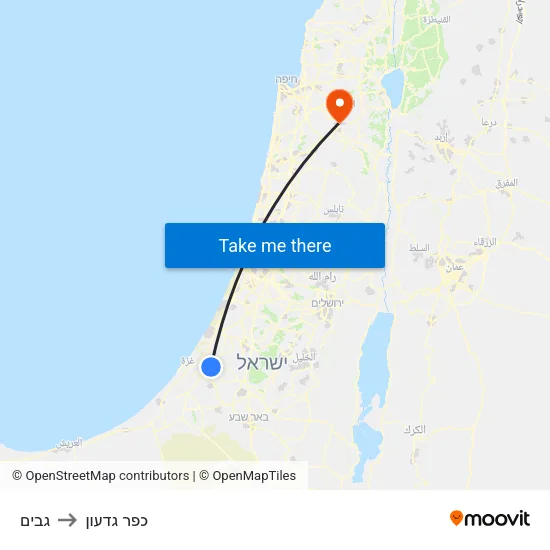 גבים to כפר גדעון map