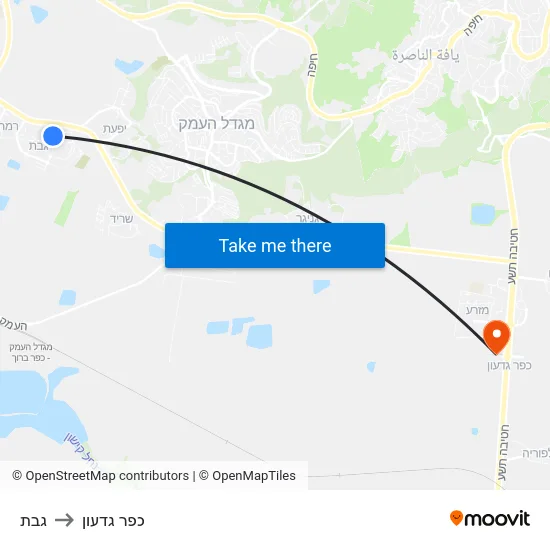 גבת to כפר גדעון map
