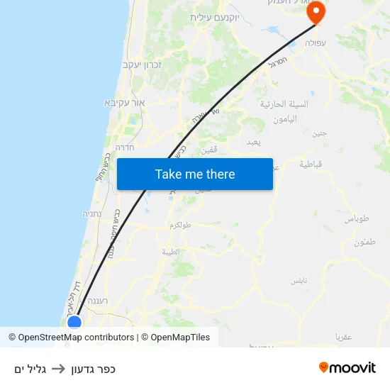 גליל ים to כפר גדעון map