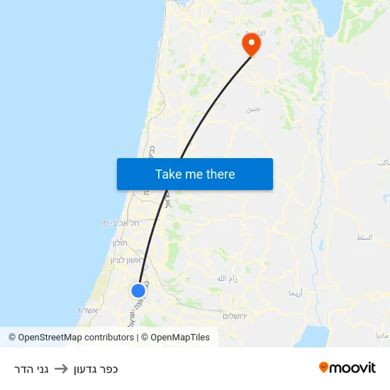 גני הדר to כפר גדעון map