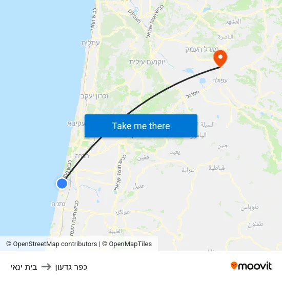 בית ינאי to כפר גדעון map