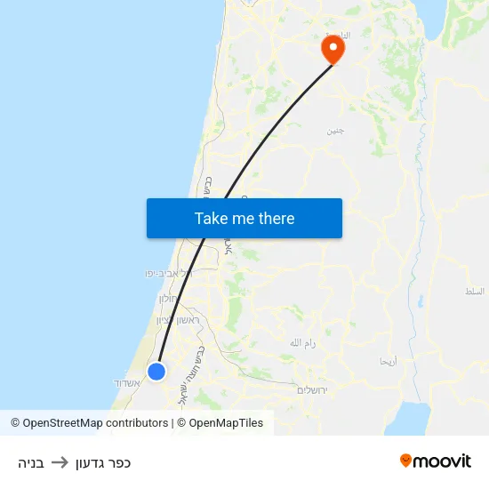בניה to כפר גדעון map