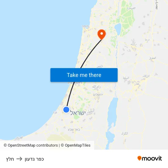 חלץ to כפר גדעון map
