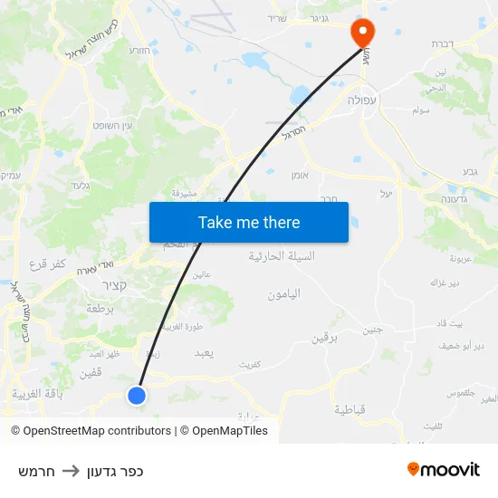חרמש to כפר גדעון map