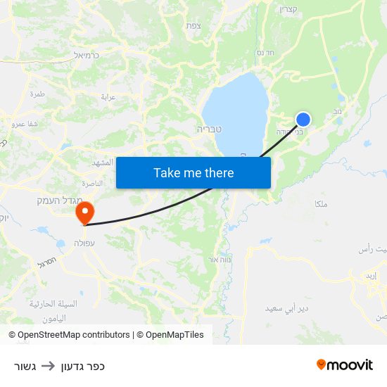 גשור to כפר גדעון map