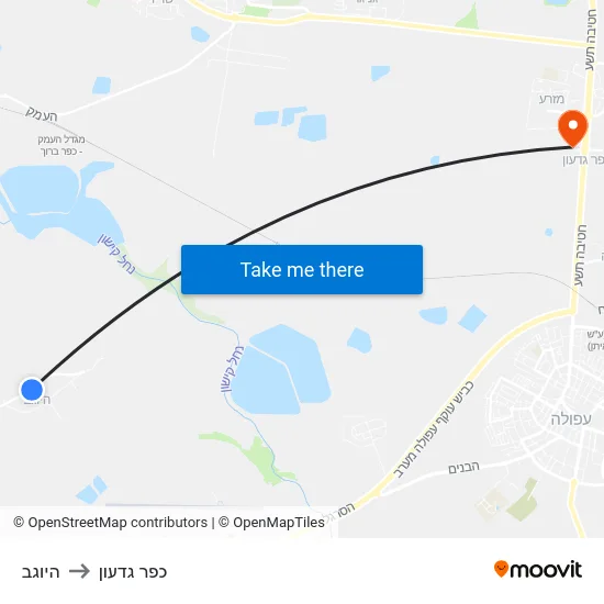 היוגב to כפר גדעון map