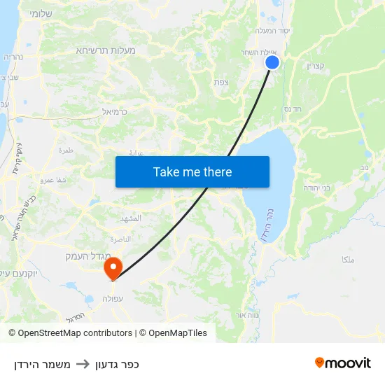 משמר הירדן to כפר גדעון map