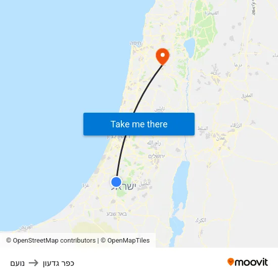 נועם to כפר גדעון map