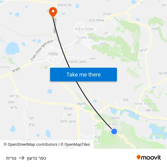 נורית to כפר גדעון map