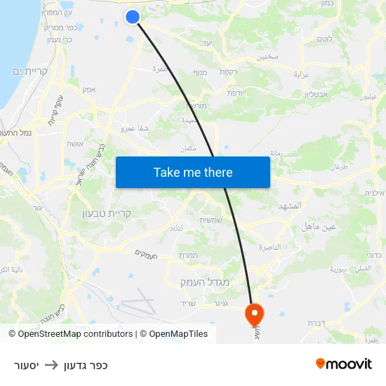 יסעור to כפר גדעון map