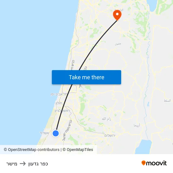 מישר to כפר גדעון map