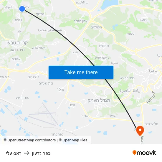 ראס עלי to כפר גדעון map