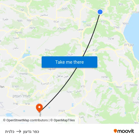 כלנית to כפר גדעון map