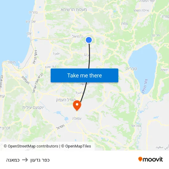 כמאנה to כפר גדעון map