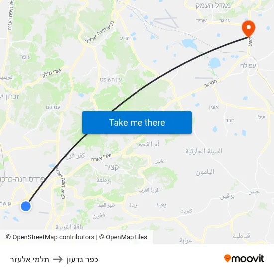 תלמי אלעזר to כפר גדעון map