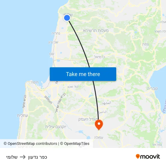 שלומי to כפר גדעון map