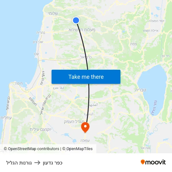 גורנות הגליל to כפר גדעון map