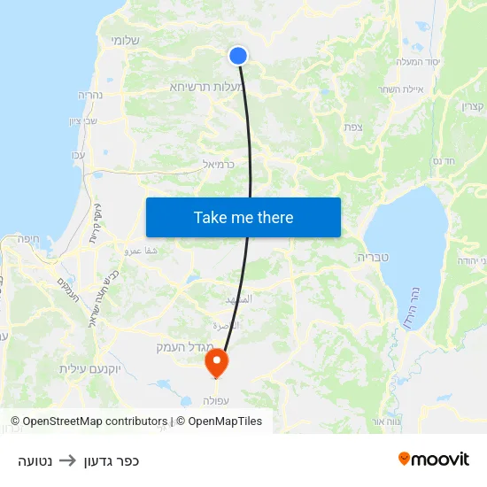 נטועה to כפר גדעון map