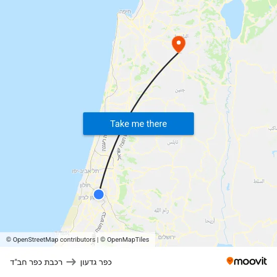 רכבת כפר חב"ד to כפר גדעון map